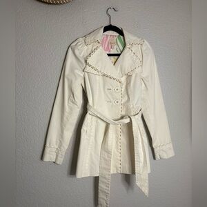 ANTHROPOLOGIE ELEVENSES SZ 2 SPRING OFF WHITE JACKET LINED BELTED $228 Ret.
